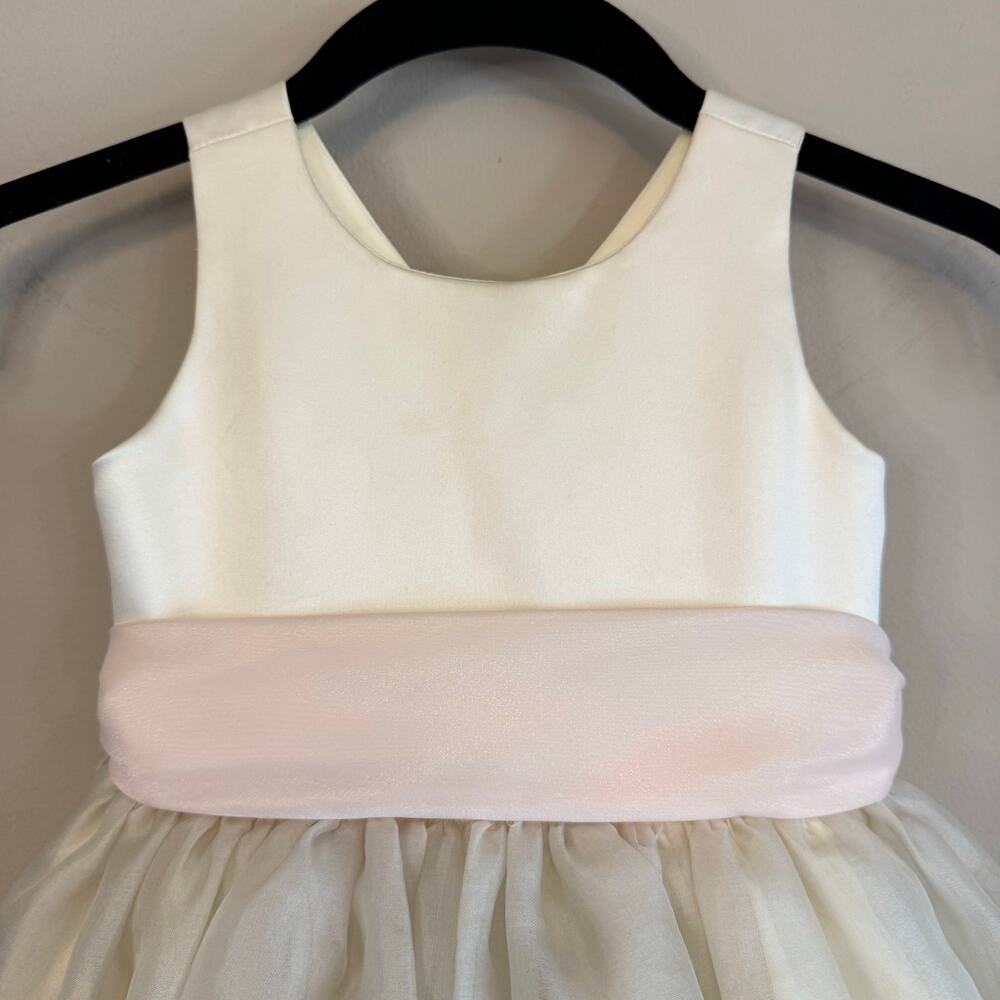 Elena Do Vale Designer Ivory/Cream Tulle Girls Gown Pink Sash‎ Size 2-4T Est - Picture 8 of 12